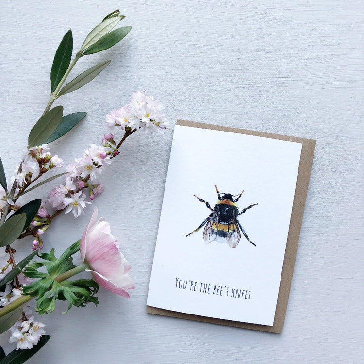 watercolour bumble bee with text - YOU'RE THE BEES KNEES