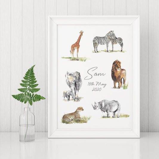 Personalised Safari Animals Nursery Name Print