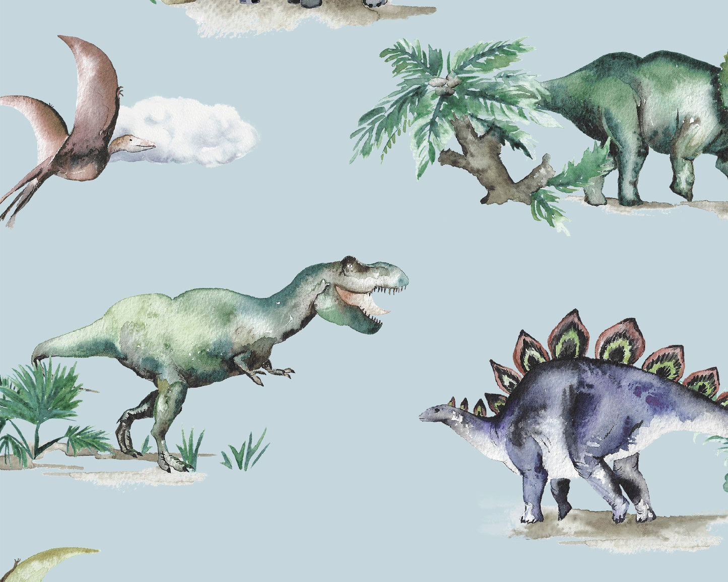 Painted Dinosaurs Children's Cotton Curtain Fabric