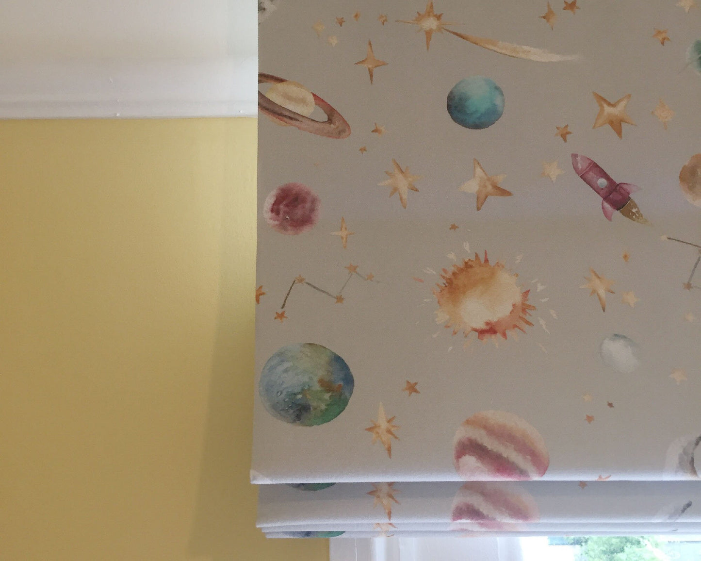 Watercolour Planets Outer Space - Cotton Curtain Fabric