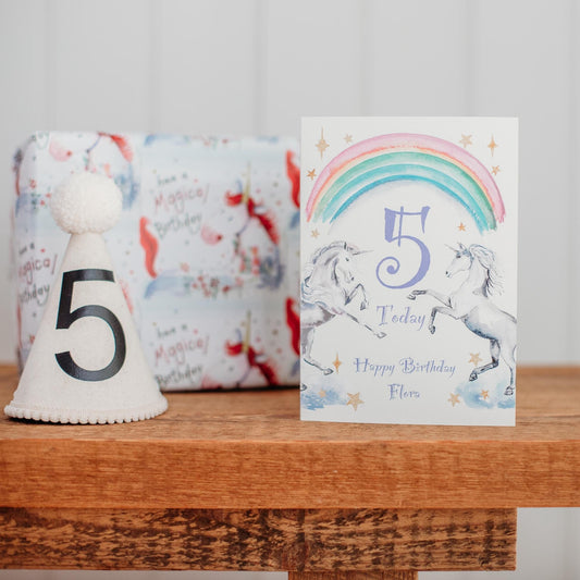 Personalised Unicorn Birthday Card, Custom Watercolour Hand-Painted Design, Name & Age (1st-12th Birthday)
