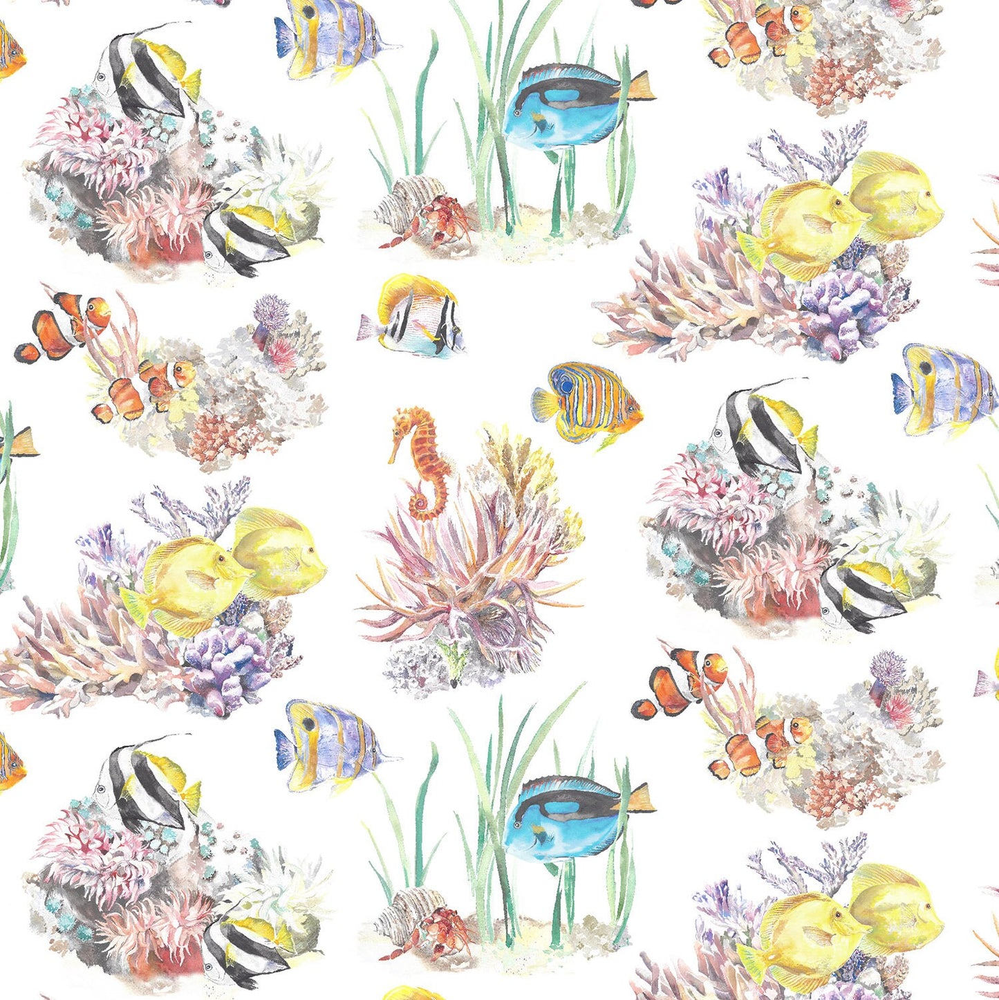 Coral Reef and Tropical Fish Cotton Curtain Fabric