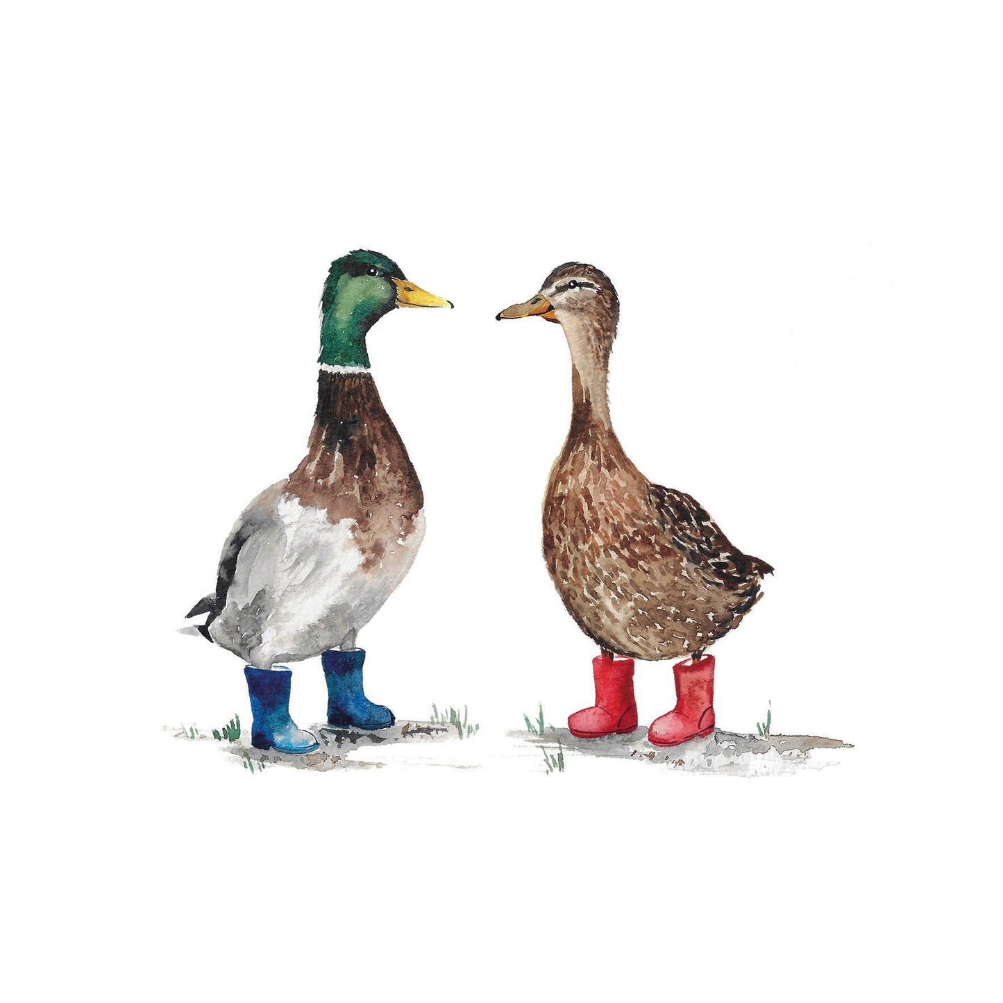 Ducks in wellies hand painted greetings card