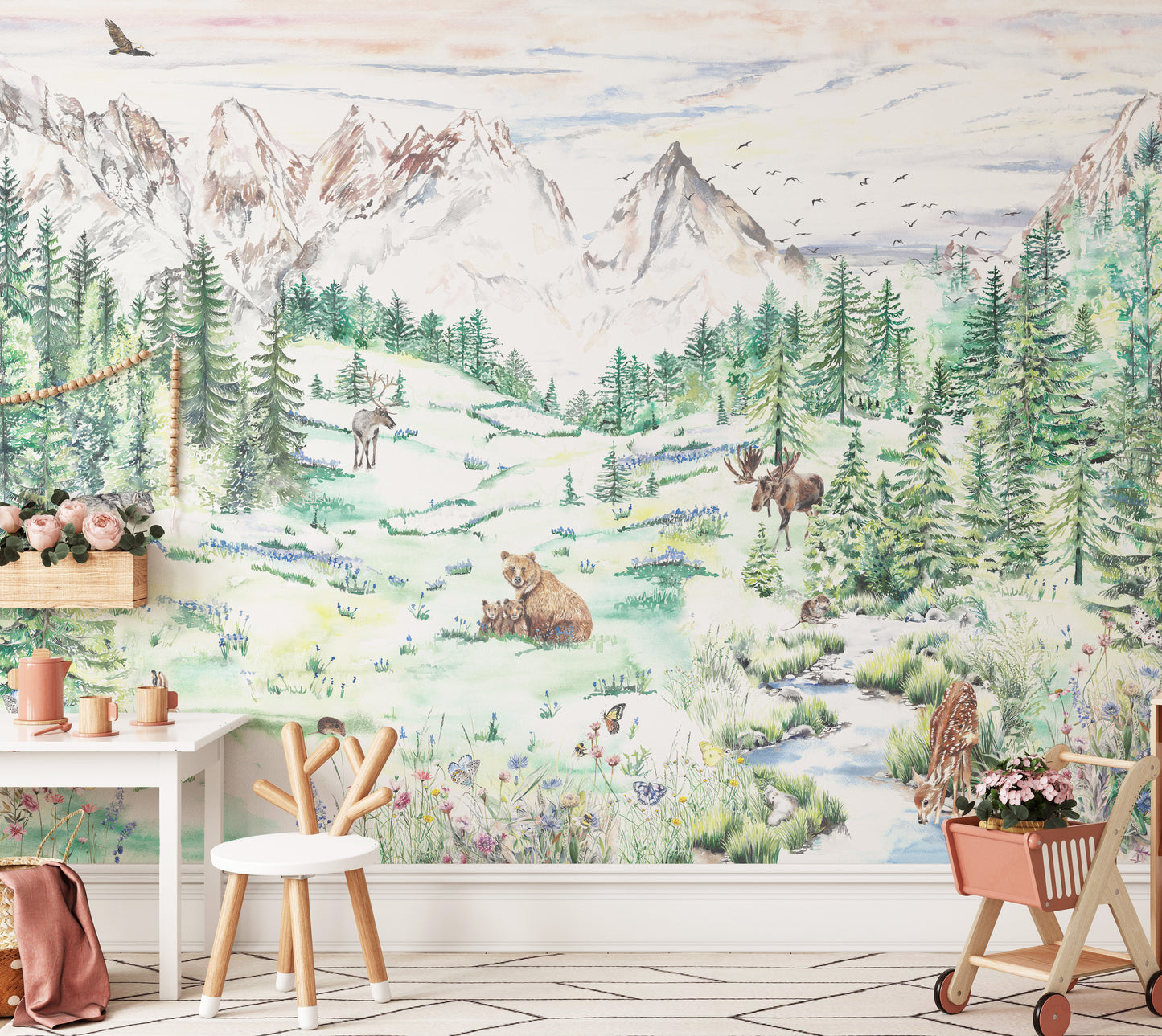 Alpine Meadow Mountain Mural Wallpaper for Kids and Nurseries