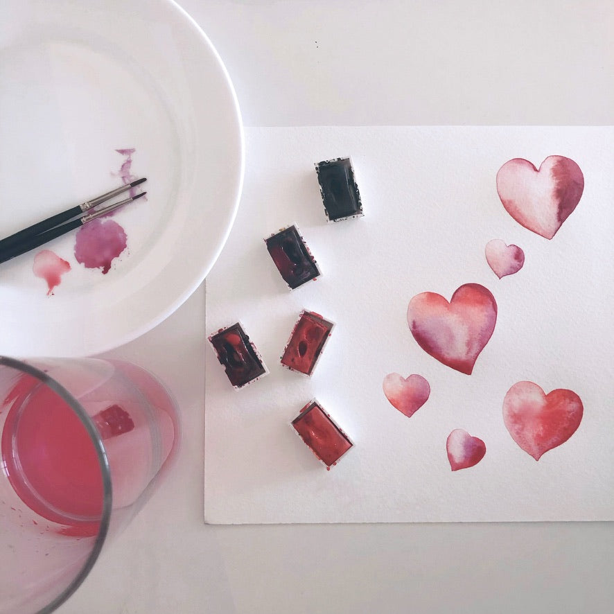 Love Hearts Watercolour Valentines Greetings Card