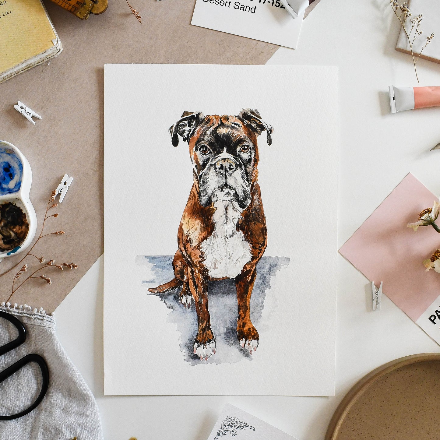 Boxer Dog Birthday Card - Watercolour Illustration with Crown