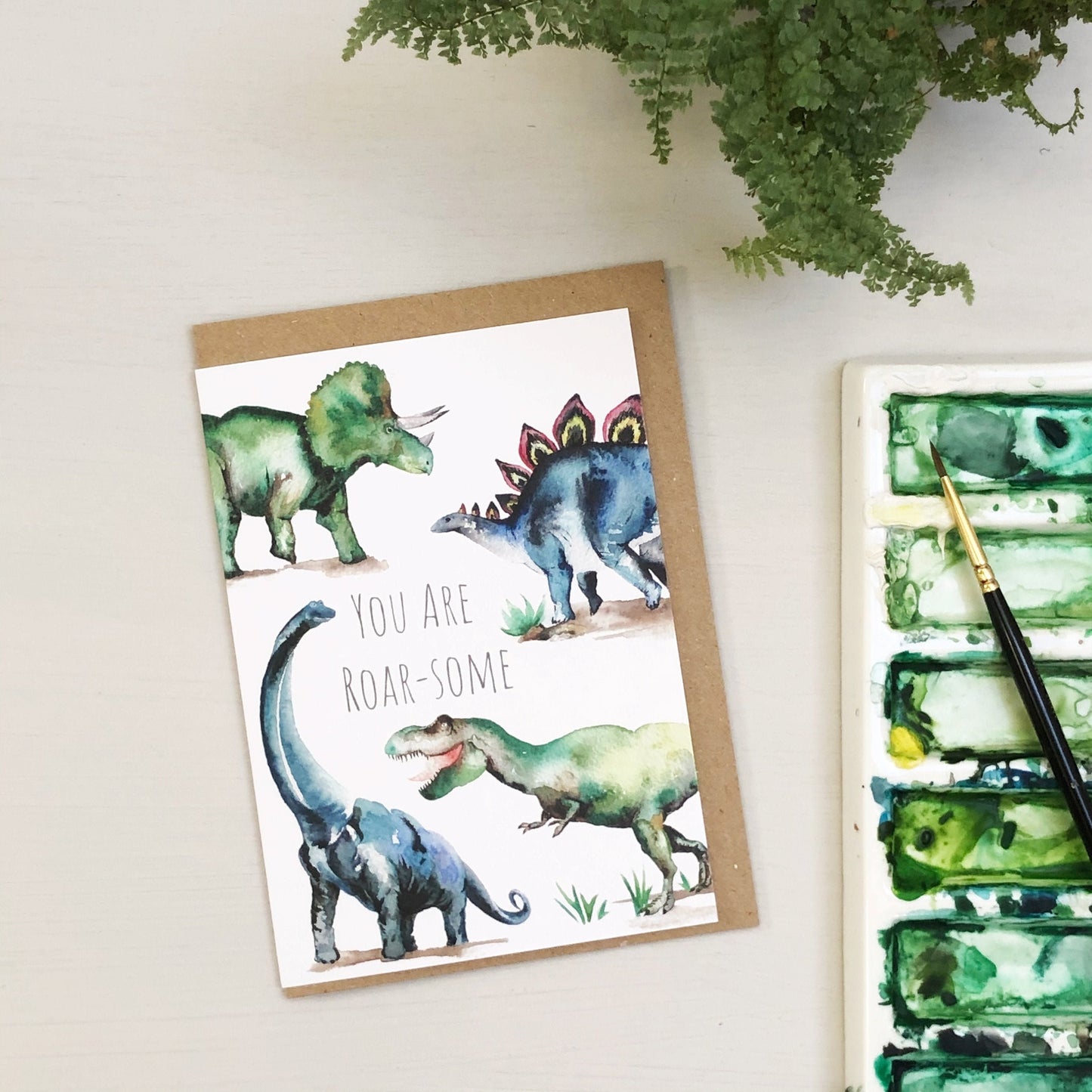 Dinosaur Roar Hand Painted Greetings Card