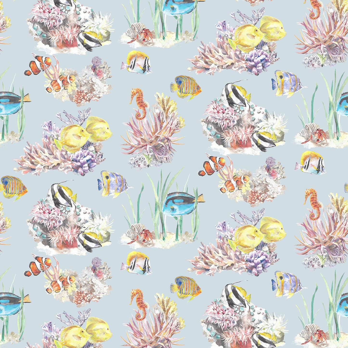 Coral Reef and Tropical Fish Cotton Curtain Fabric