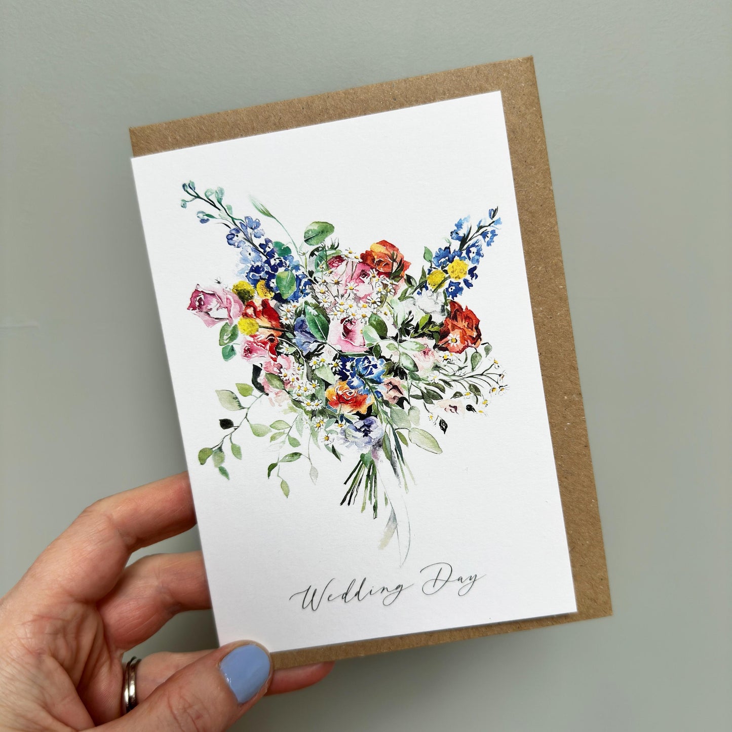 Floral Happy Wedding Day Card β Hand-Painted Watercolour Bouquet