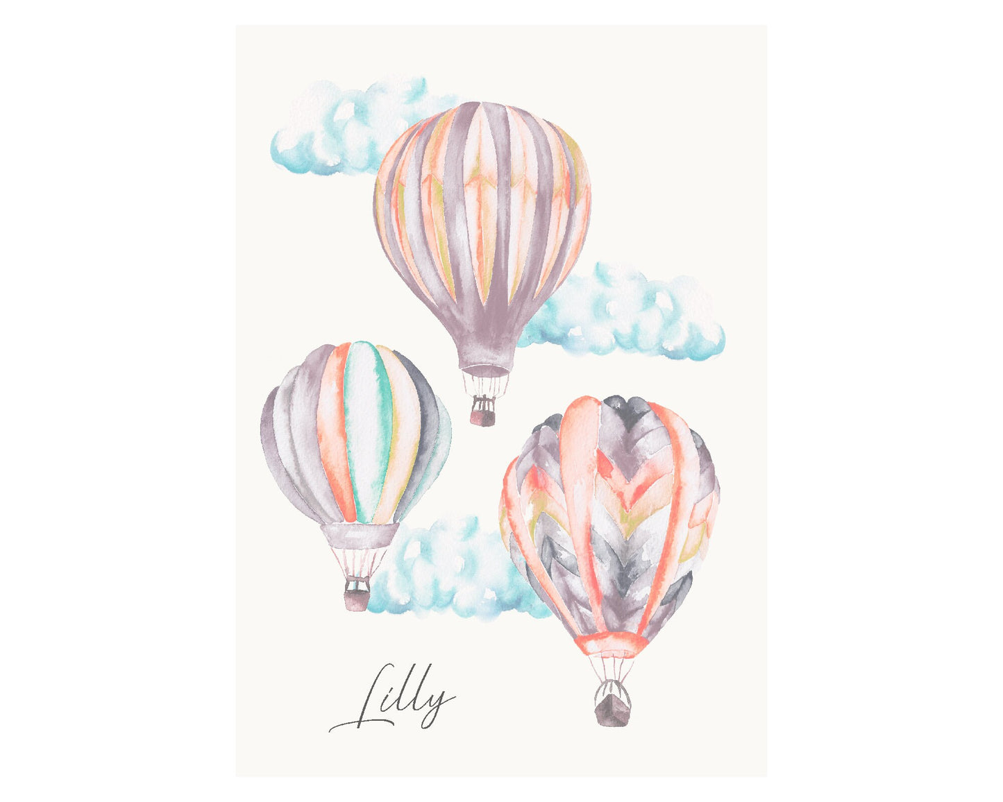 Watercolour Hot Air Balloons Personalised Children's Print