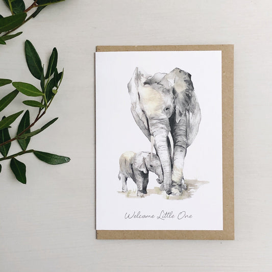 New baby Elephants hand painted greetings card
