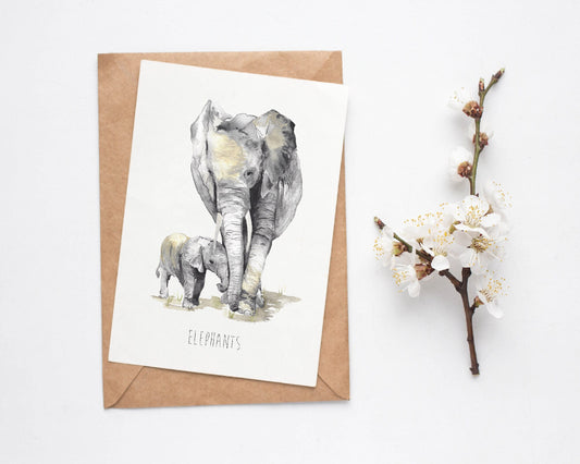 Elephants Hand Painted Greetings Card