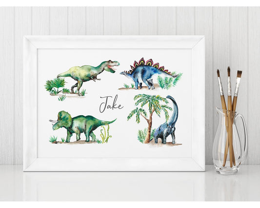 Dinosaurs Hand-Painted Personalised Name Print