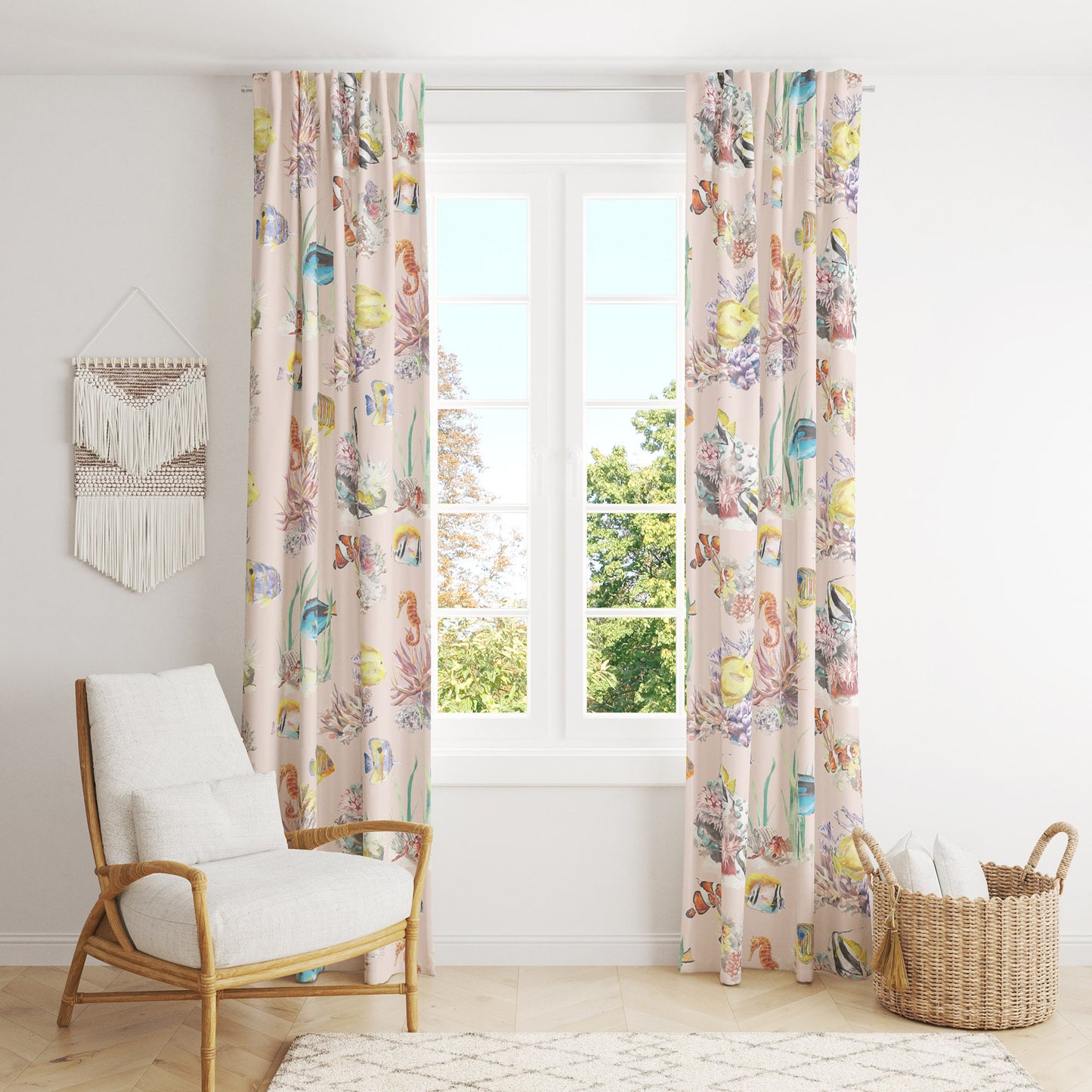 Coral Reef and Tropical Fish Cotton Curtain Fabric