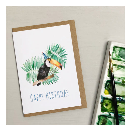 Party Toucan hand painted greetings card