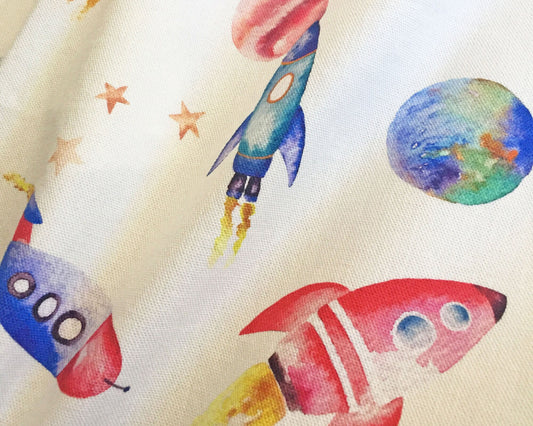 Rockets - Printed Cotton Children's Fabric for curtains, blinds and cushions