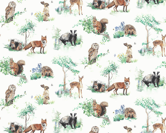 Woodland & Forest Animals - Children's Cotton Curtain Fabric