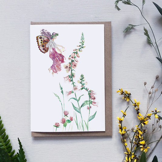 Foxglove flower fairy greetings card