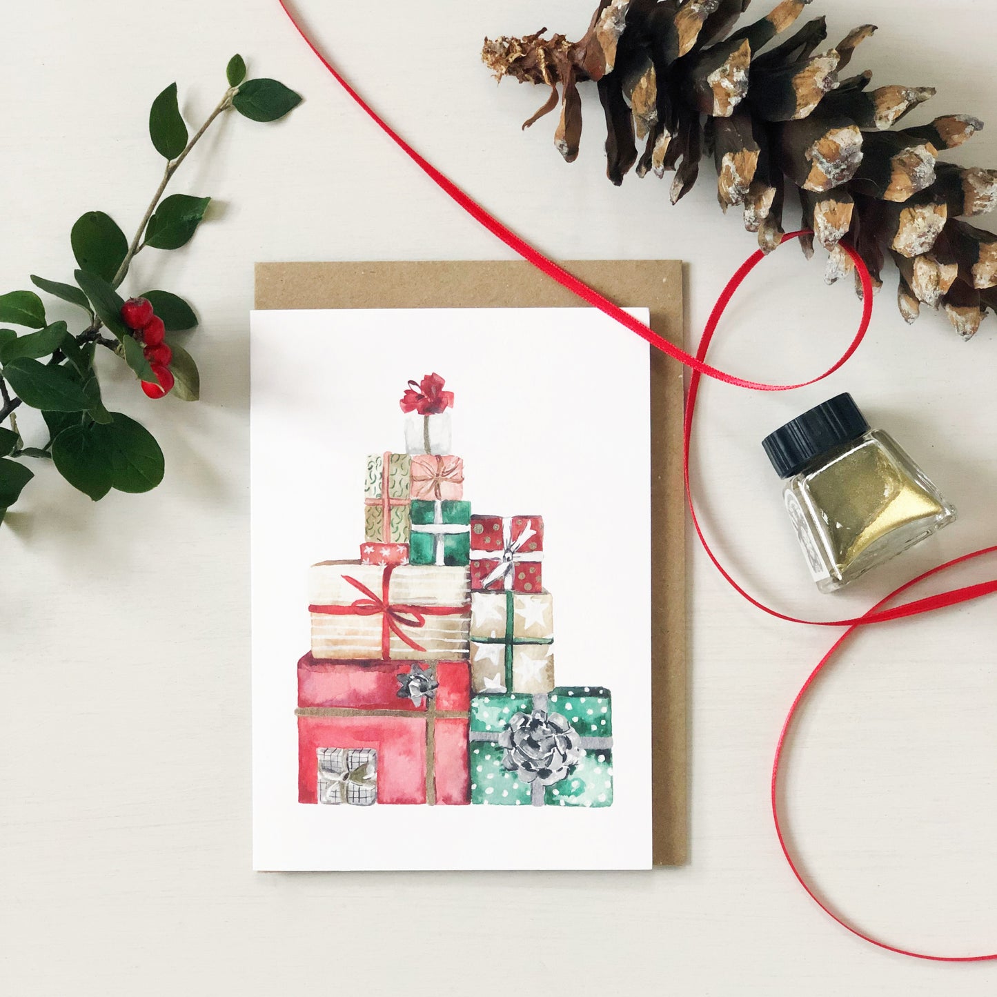 Christmas Gifts Card | Wrapped Presents Stack | A6 Greeting Card