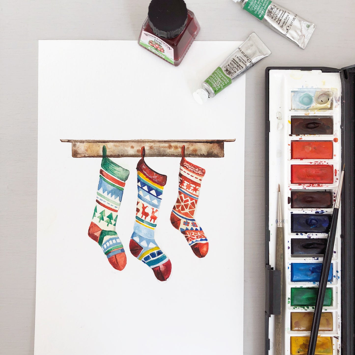 Christmas Stockings Card | A6 Greeting Card