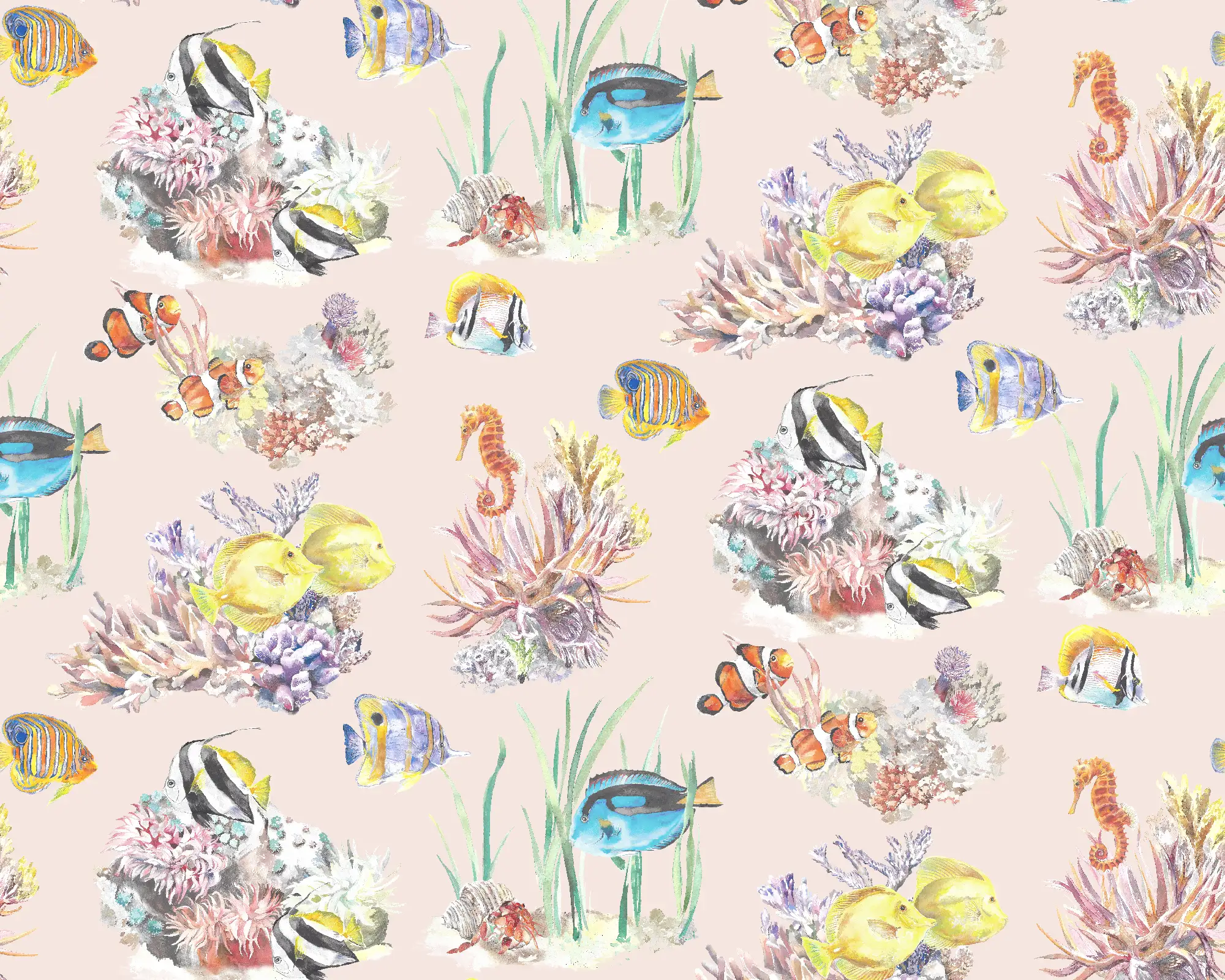 Coral Reef Wallpaper in Blush detailed