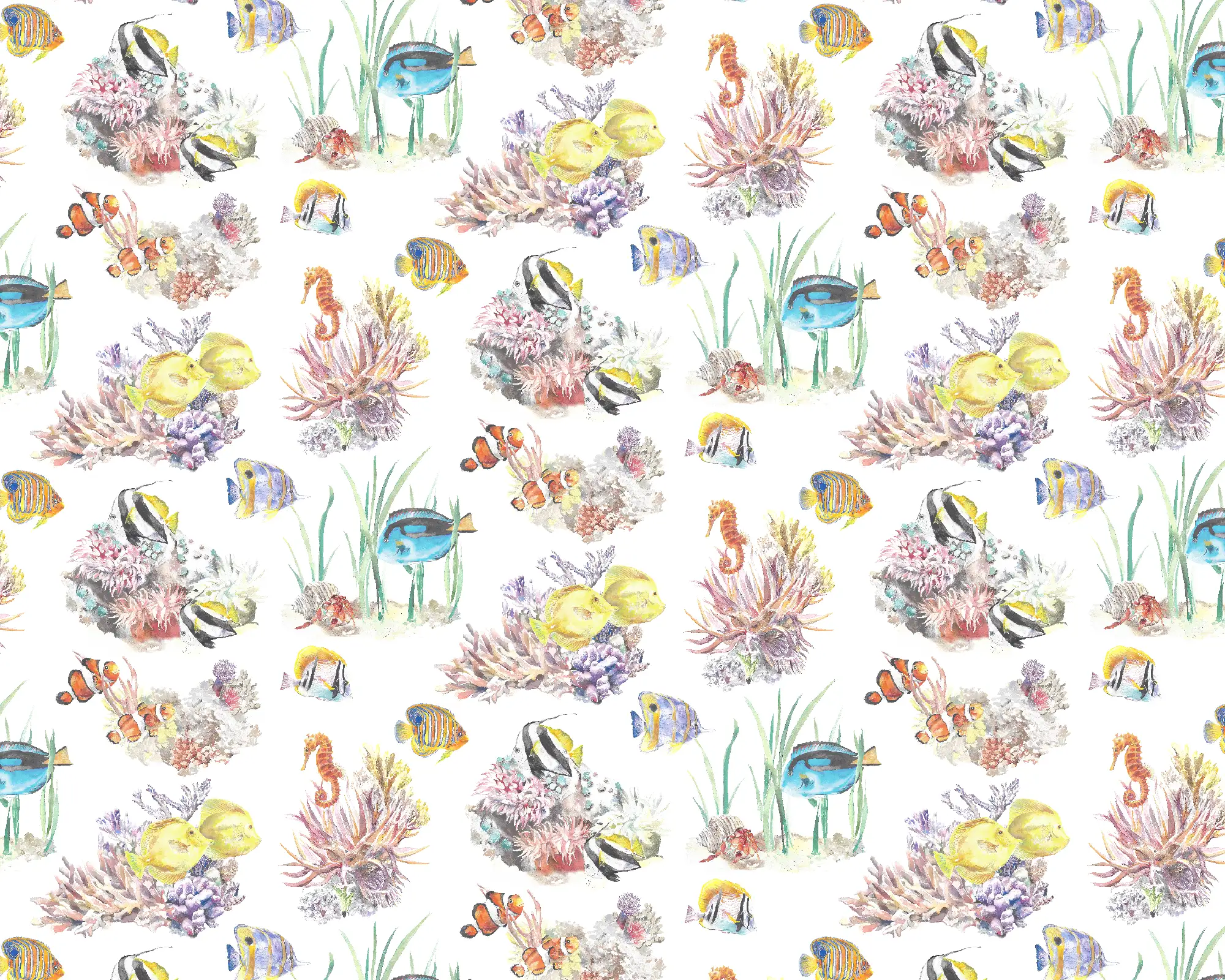 Coral Reef Fabric - White