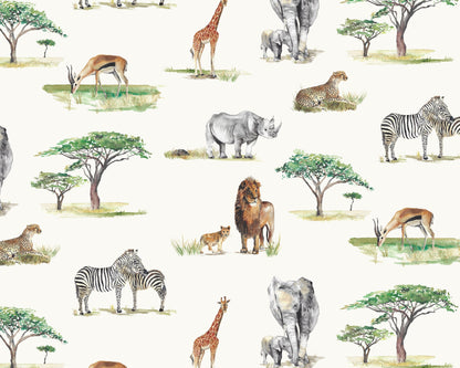 Safari Animals Watercolour Wallpaper - Children's Bedroom & Nursery