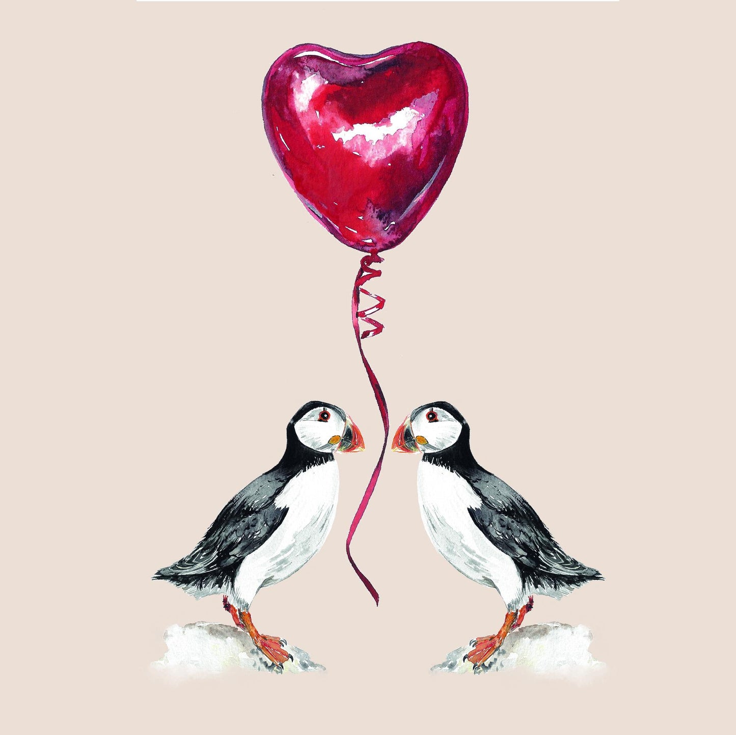 Puffin love watercolour greetings card