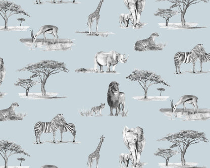 Safari Animals Watercolour Wallpaper - Children's Bedroom & Nursery