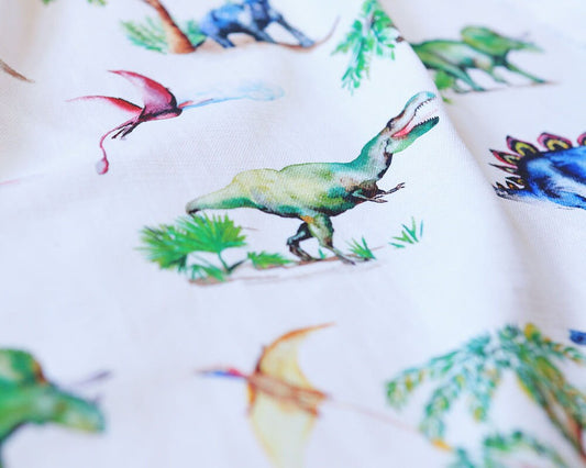 Painted Dinosaurs Children's Cotton Curtain Fabric