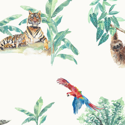 Watercolour Rainforest Wallpaper | Jungle Animals | Children's Bedroom & Nursery