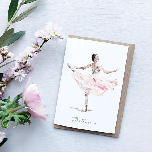 Watercolour ballet dancer greetings card