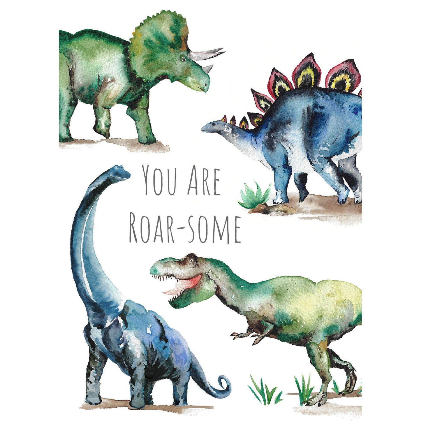 Dinosaur Roar Hand Painted Greetings Card