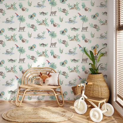 Watercolour Rainforest Wallpaper | Jungle Animals | Children's Bedroom & Nursery
