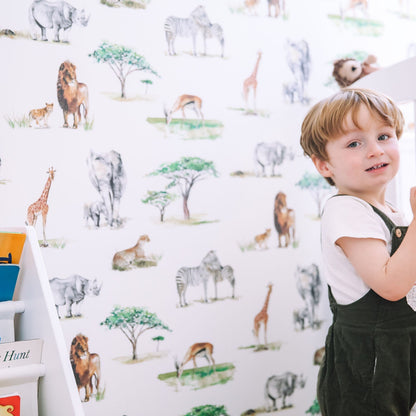 Safari Animals Watercolour Wallpaper - Children's Bedroom & Nursery