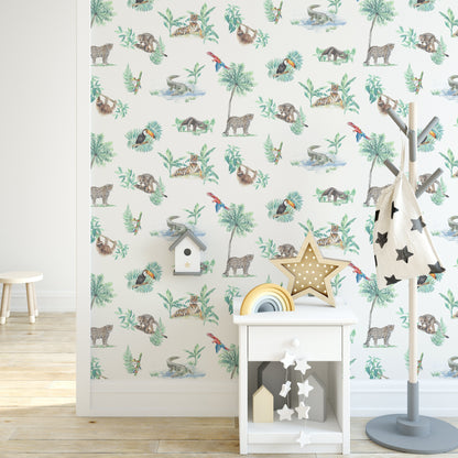Watercolour Rainforest Wallpaper | Jungle Animals | Children's Bedroom & Nursery