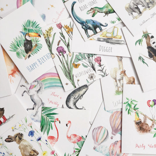 Mixed set of 10 Watercolour Greetings Card - Choose your mix of designs
