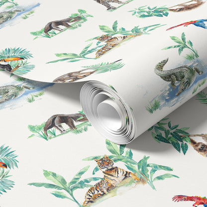Watercolour Rainforest Wallpaper | Jungle Animals | Children's Bedroom & Nursery