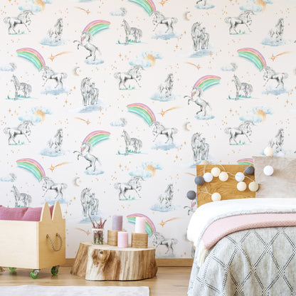 Watercolour Unicorn Wallpaper | Rainbows & Stars