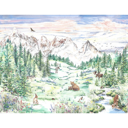 Alpine Meadow Mountain Mural Wallpaper for Kids and Nurseries