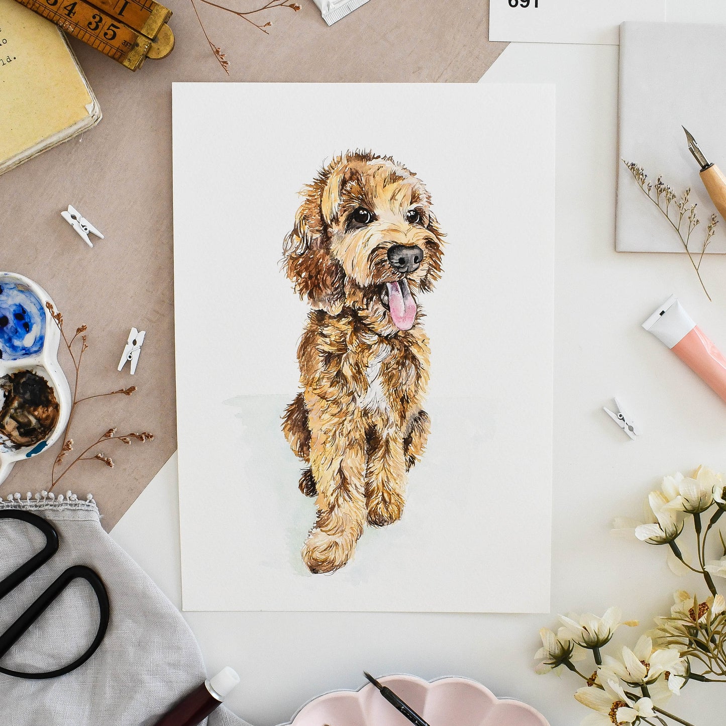 Cockapoo Birthday Card – Watercolour Dog Illustration with Confetti