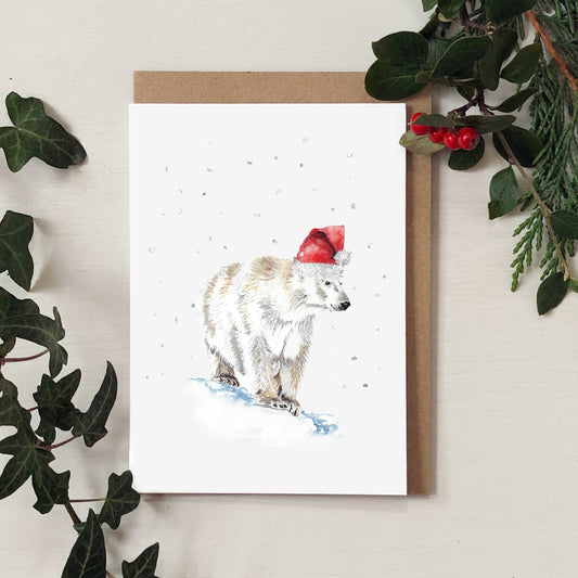 Hand-Painted Polar Bear Christmas Card
