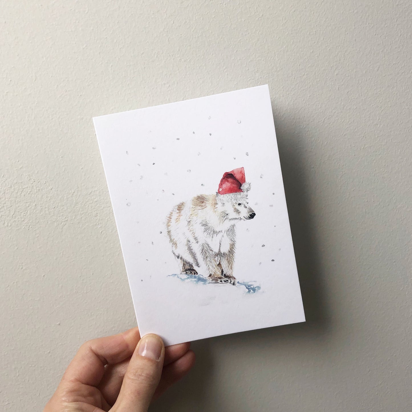 Hand-Painted Polar Bear Christmas Card