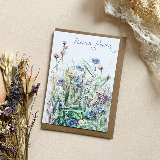 Flower Power Card - Watercolour Meadow Flowers Design