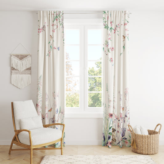 Garden Flowers & Butterflies Curtain Fabric