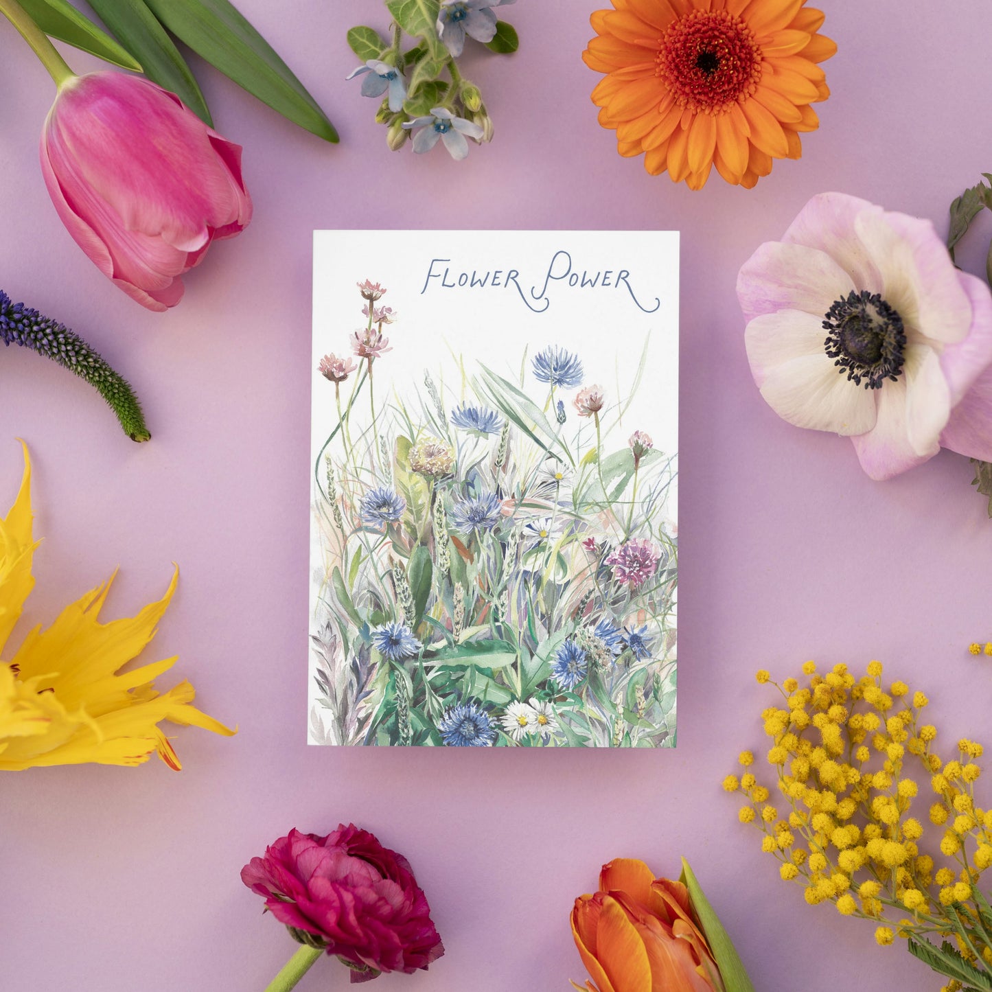Flower Power Card - Watercolour Meadow Flowers Design