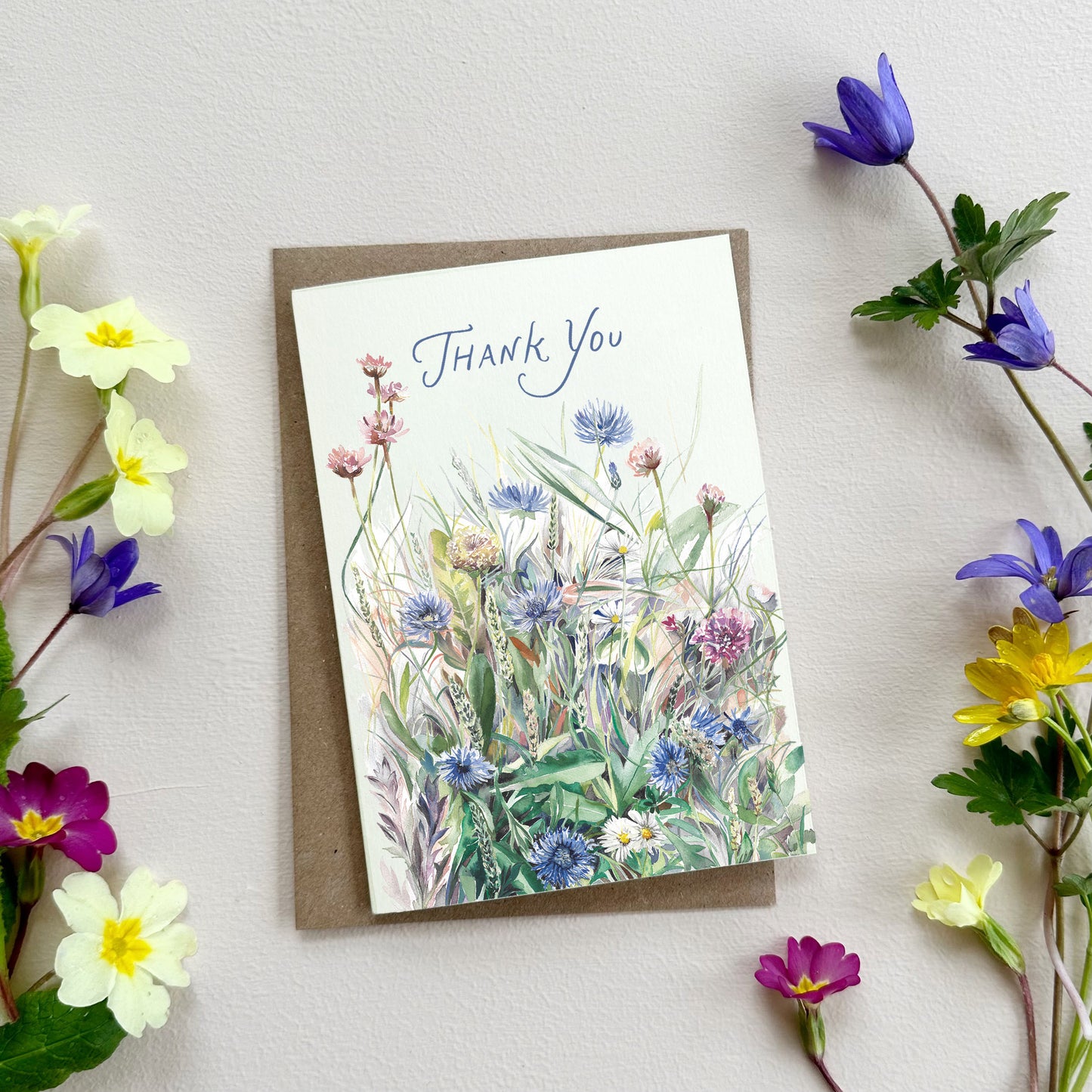 Thank You Card - Watercolour Meadow Flowers Design