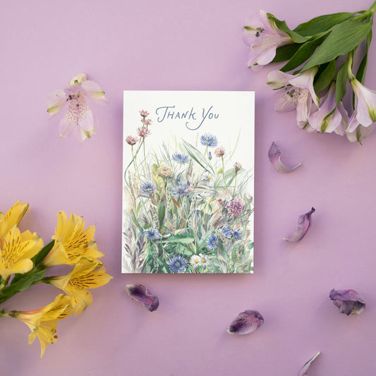 Thank You Card - Watercolour Meadow Flowers Design