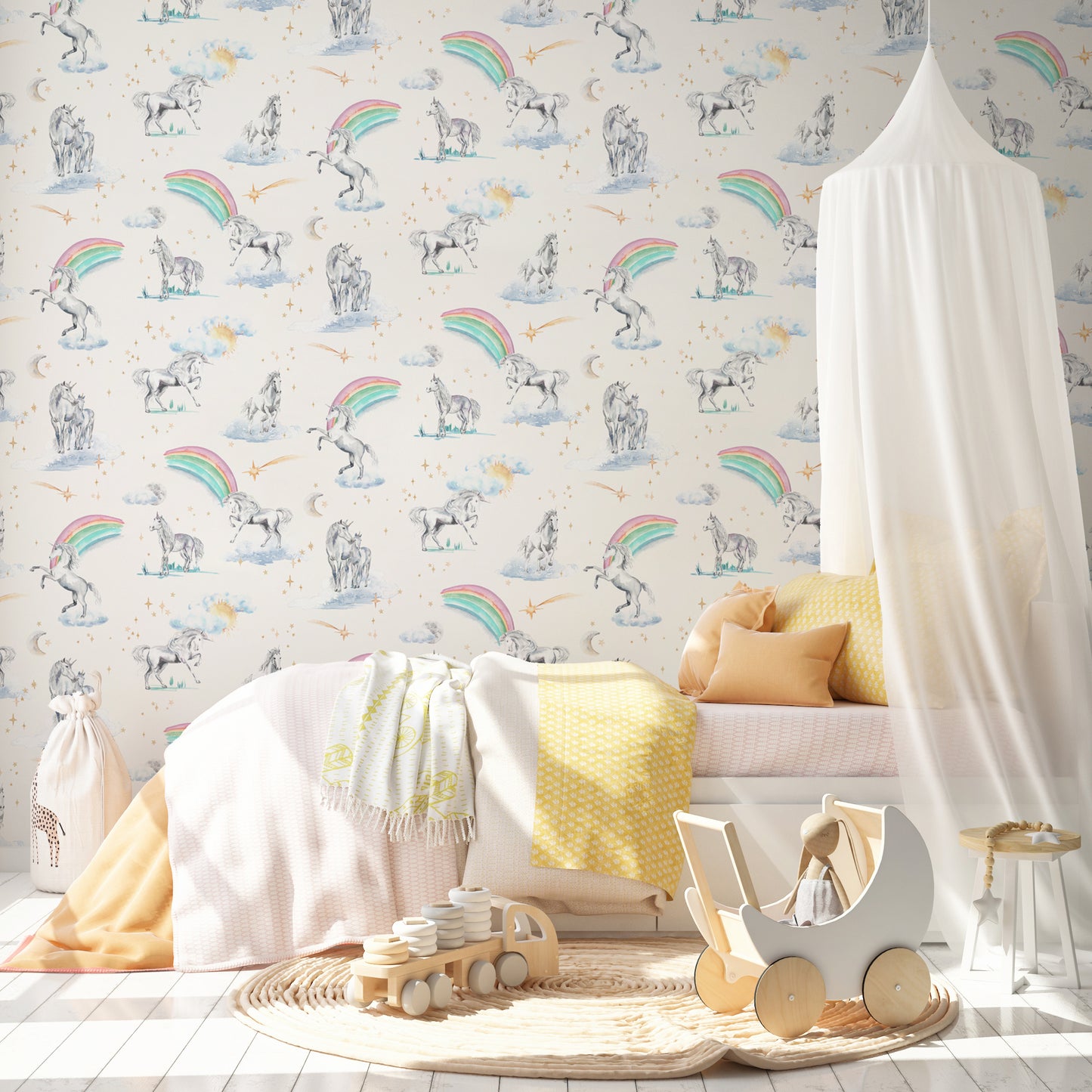Watercolour Unicorn Wallpaper | Rainbows & Stars