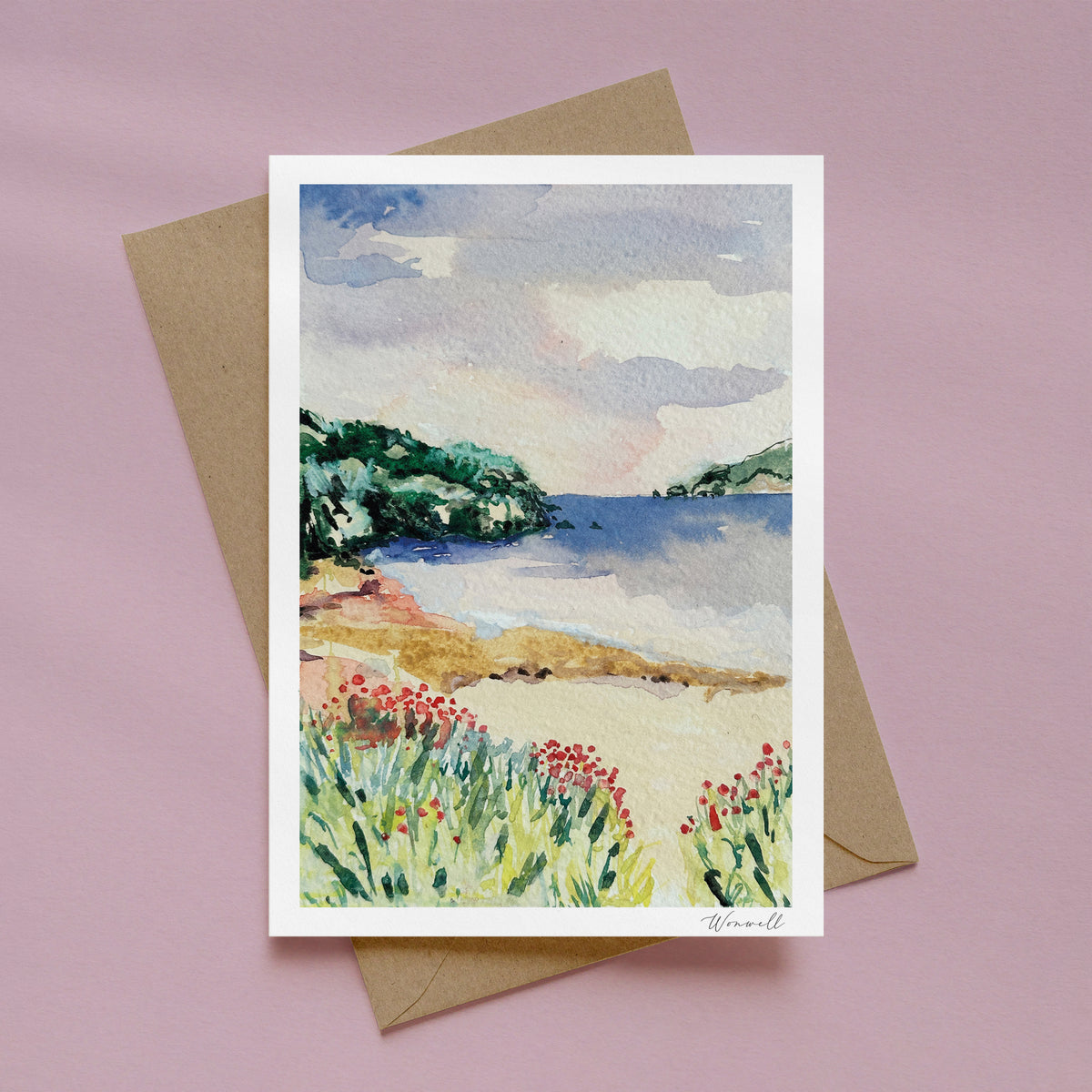 Coastal Cove, Devon Beach - Watercolour Greeting Card